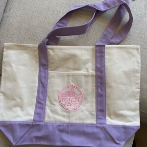 Trader Joe's Cream and Lavender Canvas Tote Bag